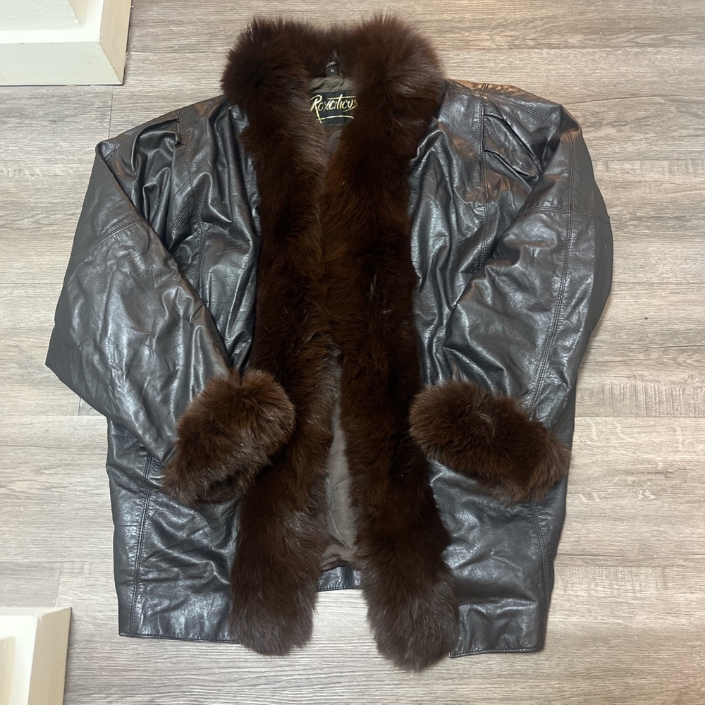 Vintage 80s fur trim leather jacket